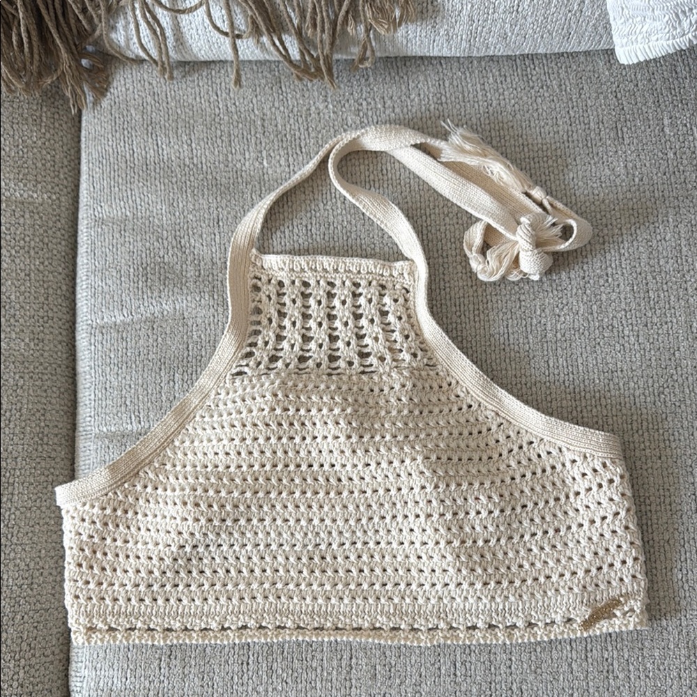 Superdry Cream Sleeveless Cropped Halter Top